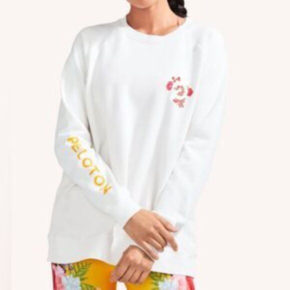 Peloton Oversized Everyday Cream Pink Floral Crewneck Sweatshirt 35001 - Picture 3 of 16